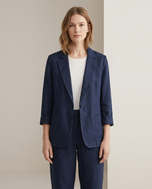 Balvaire Elegant Linen Blazer - Navy