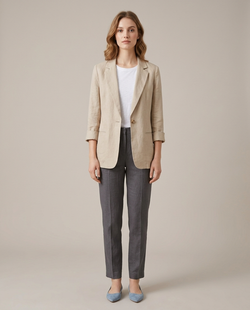 Balvaire Elegant Linen Blazer - Beige