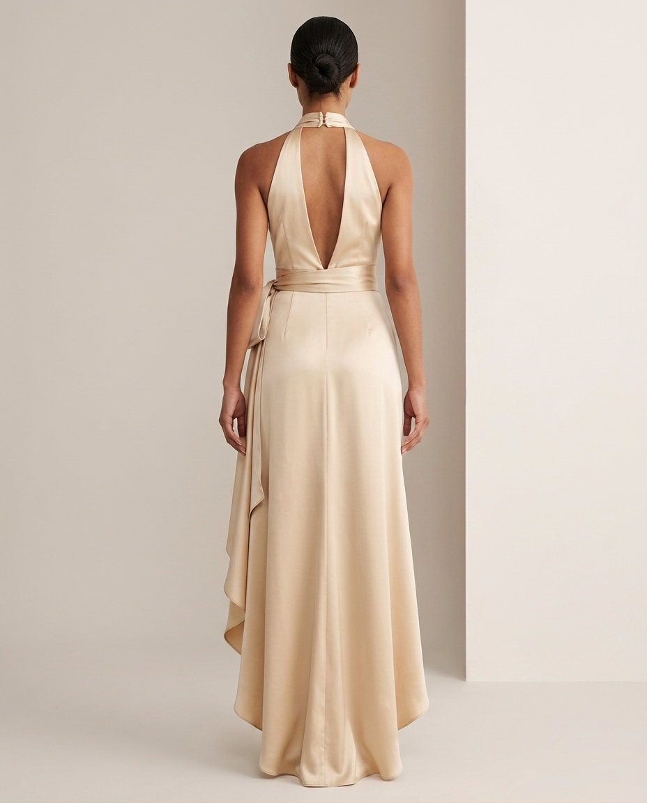 Balvaire Women's Evening Halterneck High-Low Dress - back