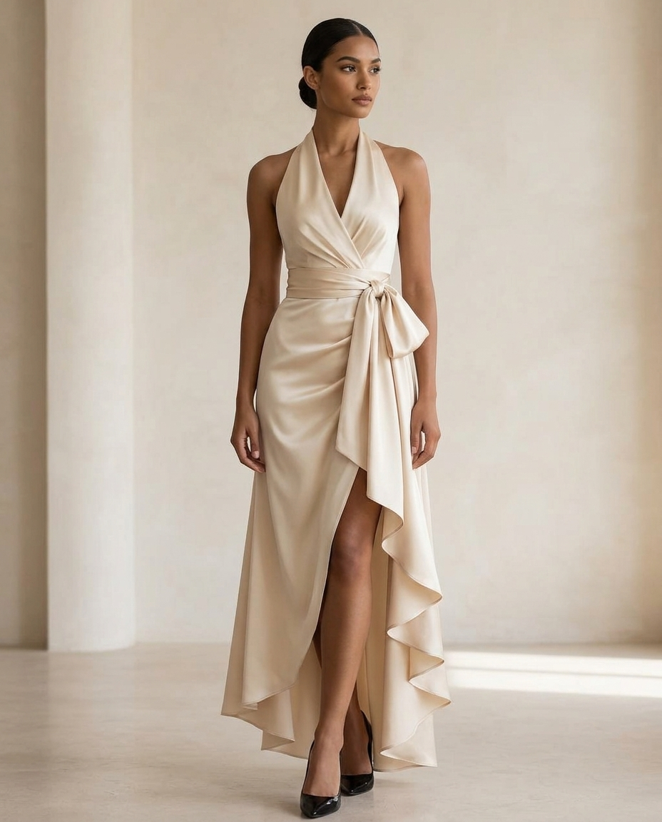 Balvaire Women's Evening Halterneck High-Low Dress - lifestyle