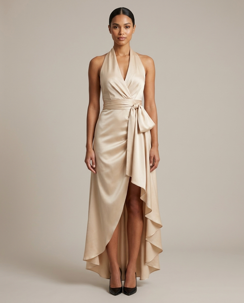 Balvaire Women's Evening Halterneck High-Low Dress - front