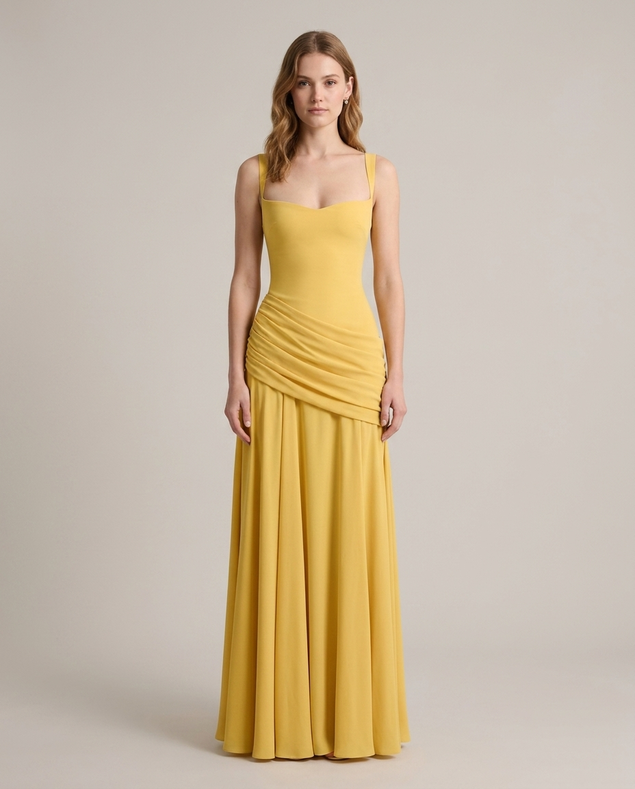 Balvaire Maxi Viscose Crepe Dress - Yellow