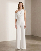 Balvaire One-Shoulder Wide-Leg Crêpe Jumpsuit - White front