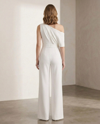 Balvaire One-Shoulder Wide-Leg Crêpe Jumpsuit - White back