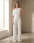Balvaire One-Shoulder Wide-Leg Crêpe Jumpsuit - White lifestyle