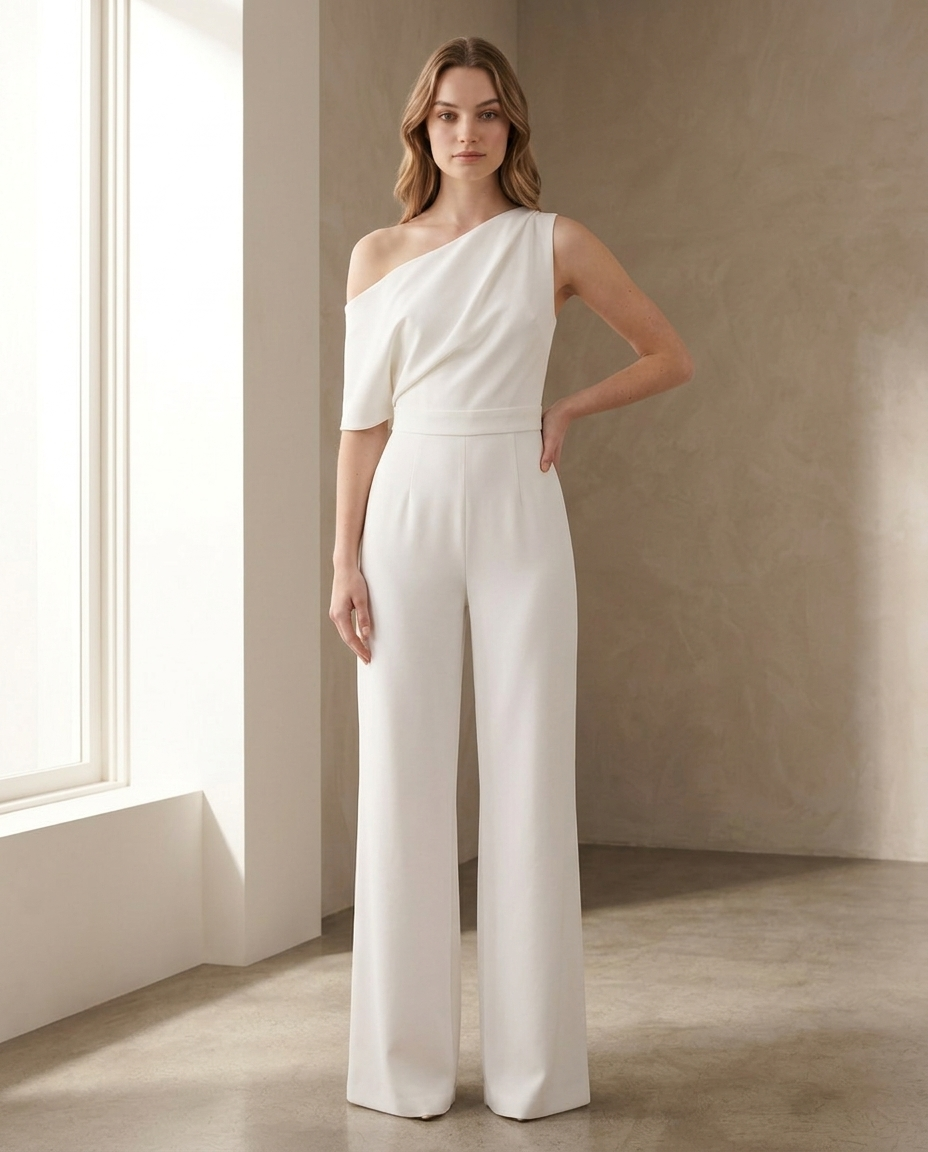 Balvaire One-Shoulder Wide-Leg Crêpe Jumpsuit - White lifestyle