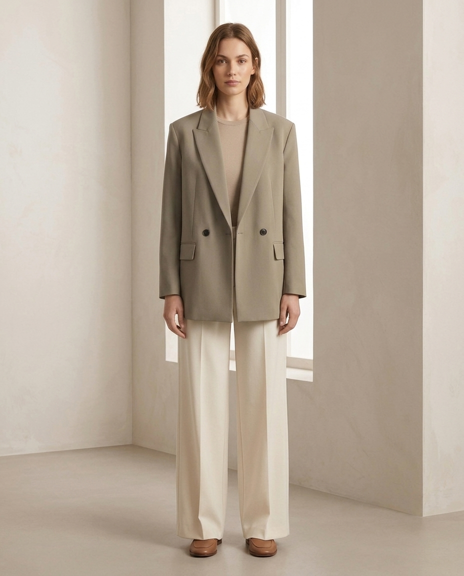 Balvaire Oversized Lapel Blazer - Khaki lifestyle