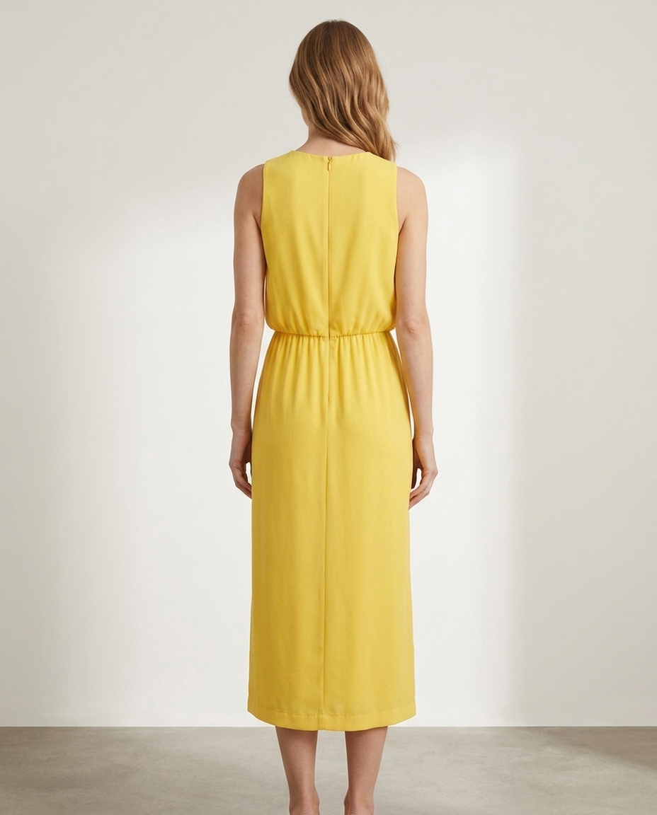 Balvaire Midi Elegant Dress - Yellow back