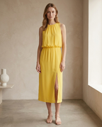 Balvaire Midi Elegant Dress - Yellow lifestyle