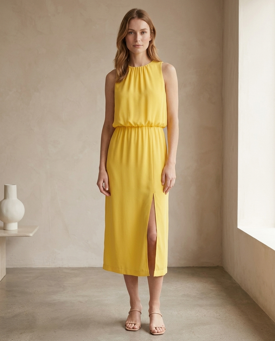 Balvaire Midi Elegant Dress - Yellow lifestyle