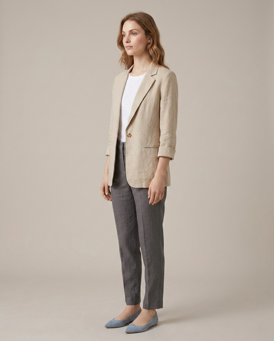 Balvaire Elegant Linen Blazer - three quarter